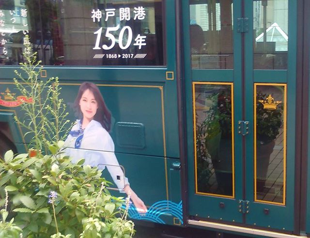 神戸市の観光バスで戸田恵梨香さんを見かけたので慌てて撮影。（写真です。本人ではないですよ）少し前まで観光バスに描かれていた写真はNHKの朝ドラヒロインの芳根京子さんでしたがドラマも終わり開港150年のものに変わったみたいですね。今更知りました。戸田さんは開港150年の大使をされているらしく、神戸ではあちこちでのぼりを見かけます。#神戸 #戸田恵梨香 #開港150周年